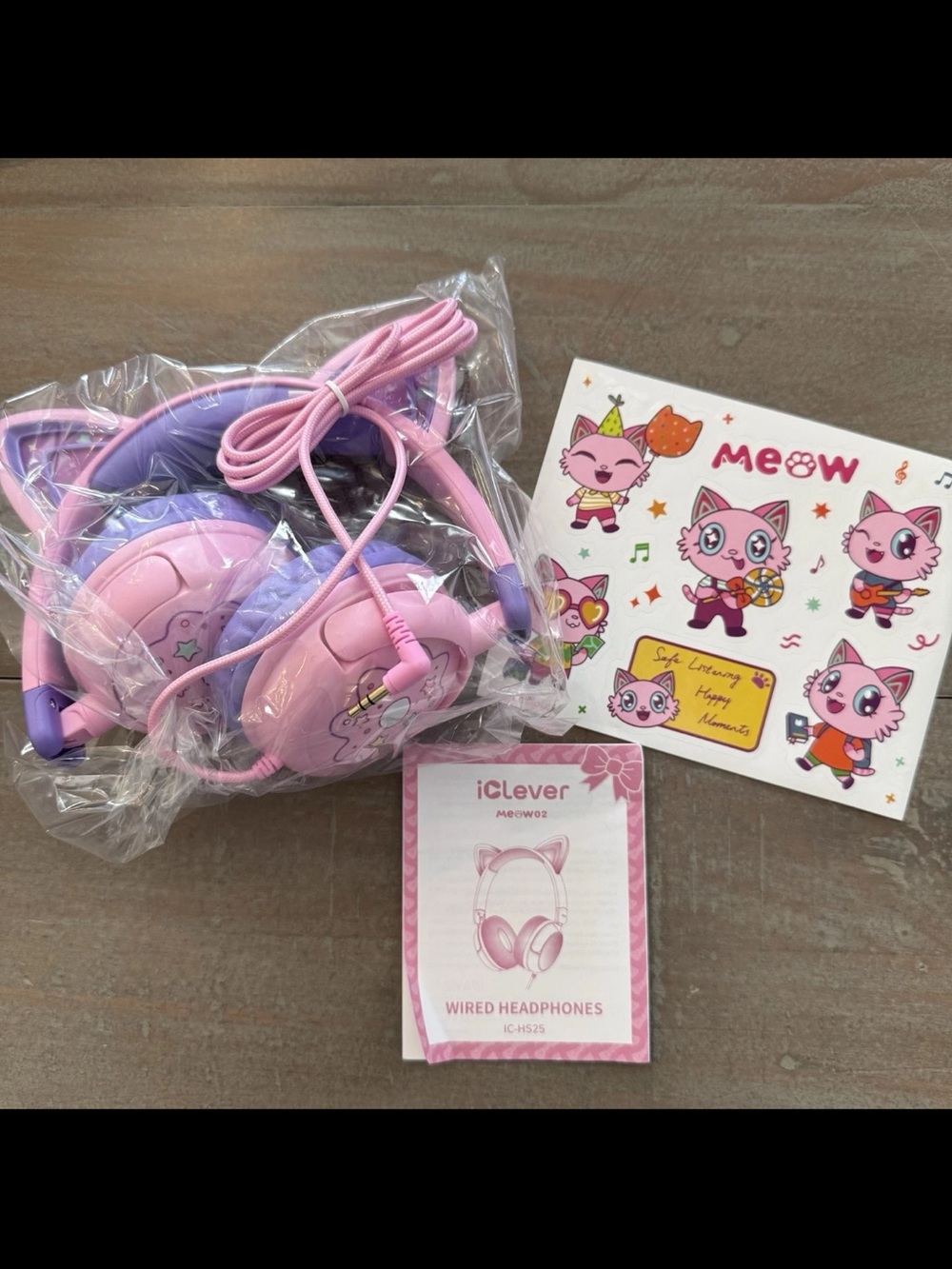 New iClever Meow Lollipop Wired Headphones Purple And Pink With Stickers new